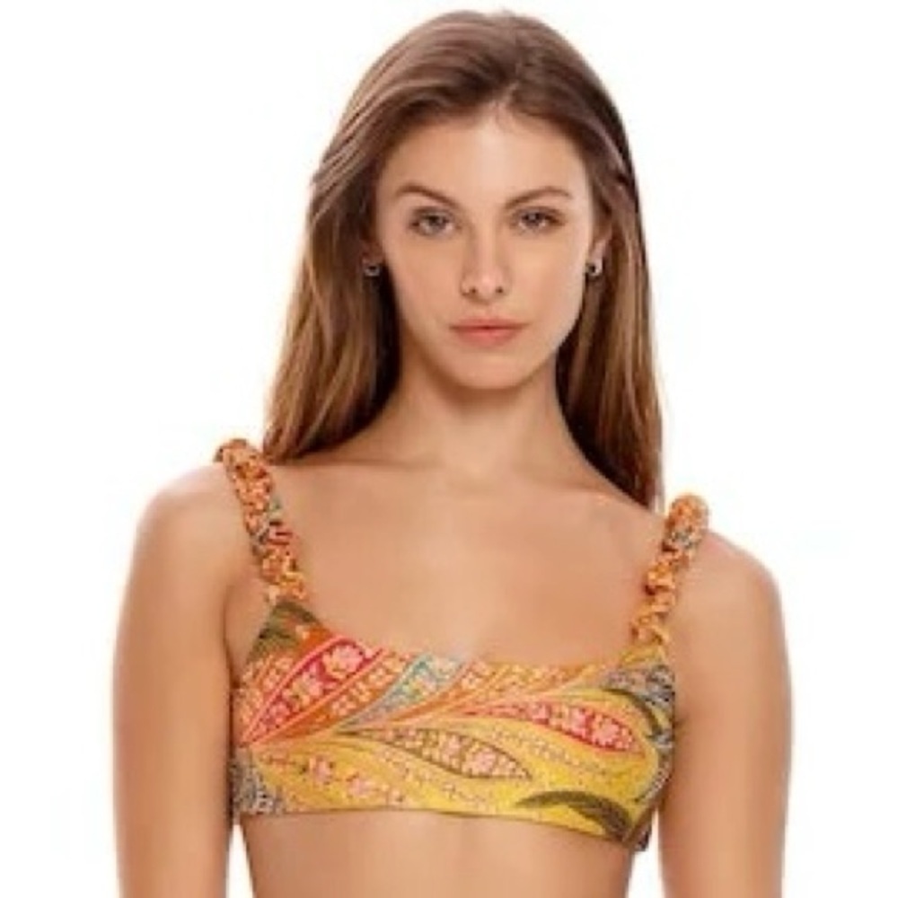 Agua Bendita Evie Lula Bikini Top Size Small Gold Orange Floral